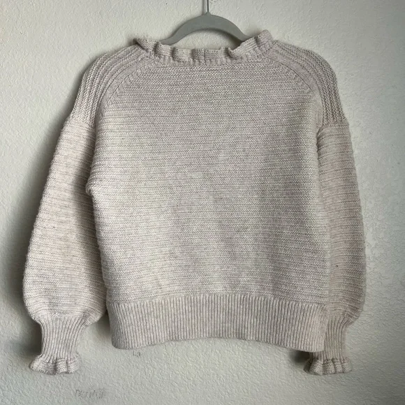Madewell Ribbed Knit Ruffle Collar Sweater Neutral Cozy Gray - Picture 4 of 4